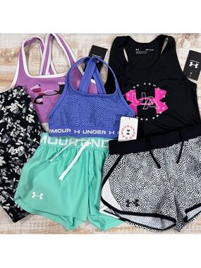 Under Armour Bundle of 6. 1 Tank Top, 2 SportsBras, 2 Shorts & 1 Leggings YSM/MD